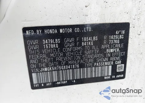 2016 Honda Fit Ex z USA, uszkodzony, nr VIN JHMGK5H75GX041876